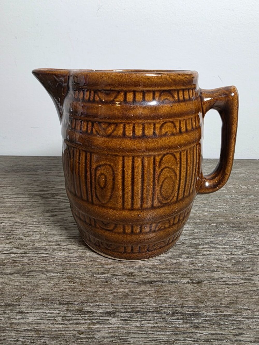 Vintage McCoy Barrel Pitcher Mid-Century Stoneware 7 in Tall Americana Rustic